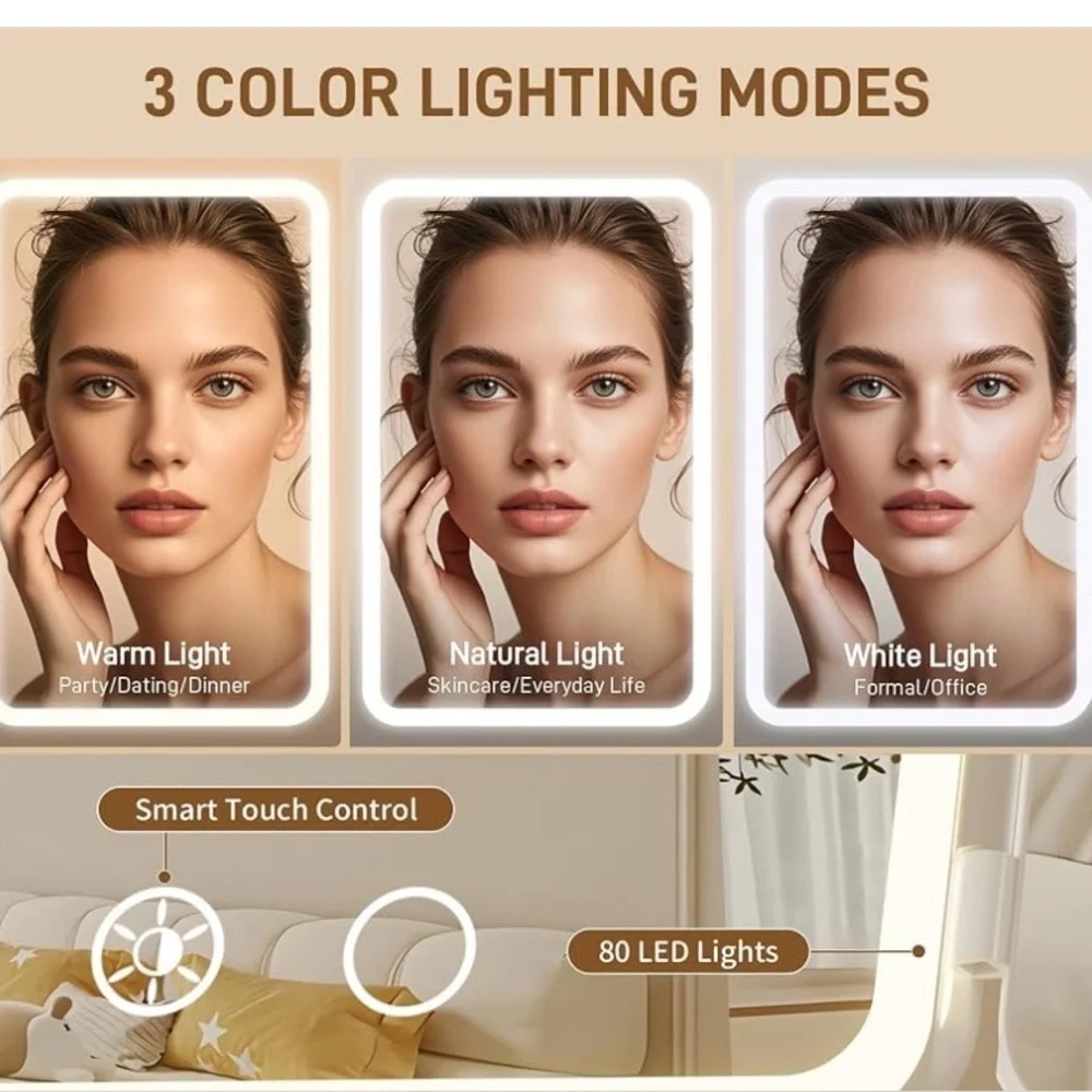 NIB Franco Vanity Tri-Fold LED Makeup Mirror with Magnification
